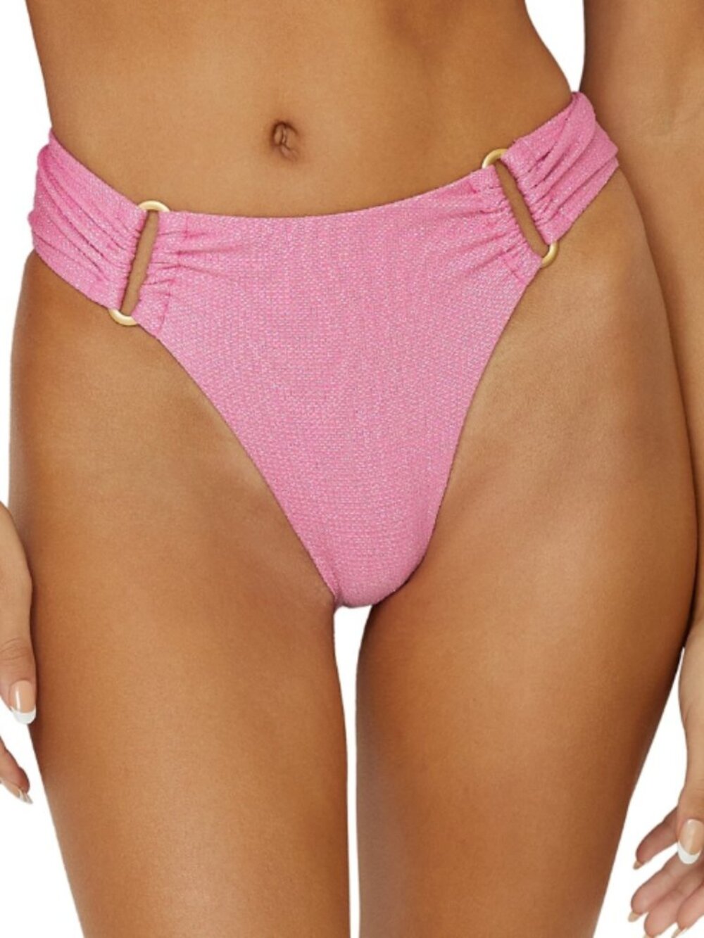 PQ Women's Swim Detail Fanned Bikini Bottom Pink Size L 8947